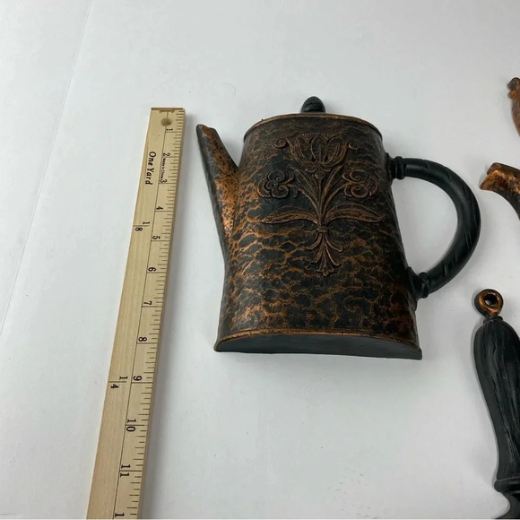 Skillet Coffee & Tea Pot SET OF 3 Kitchen Wall Decor Hangings USA Syroco Plastic - Picture 4 of 5